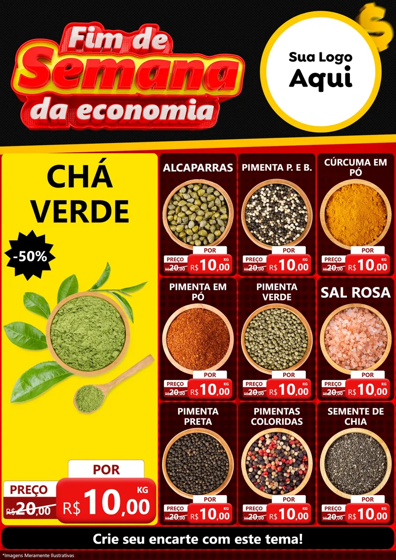 Modelo de Encarte para Encarte A4 Vertical com o tema Fim de Semana da Economia para Produtos Naturais