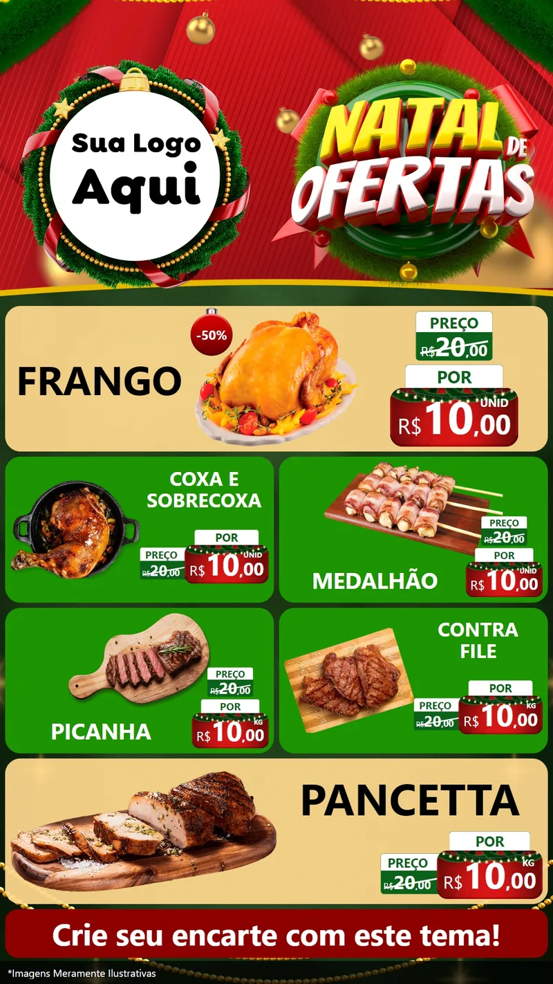 Modelo de TV para TV Vertical com o tema Natal de Ofertas para Assados