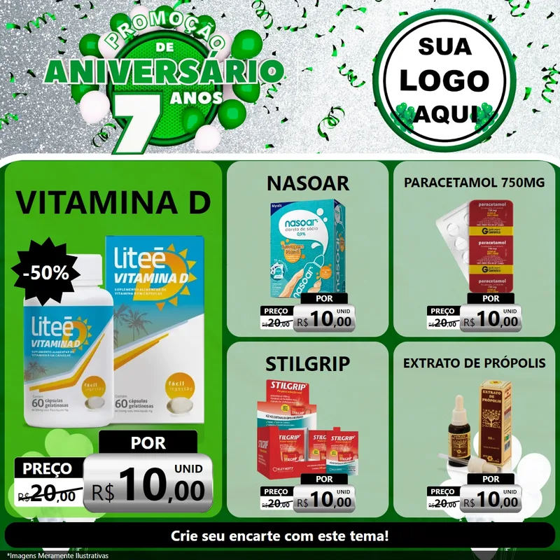 Modelo de Rede Social para Feed Facebook com o tema Promoção de Aniversário - 7 Anos para Farmácia