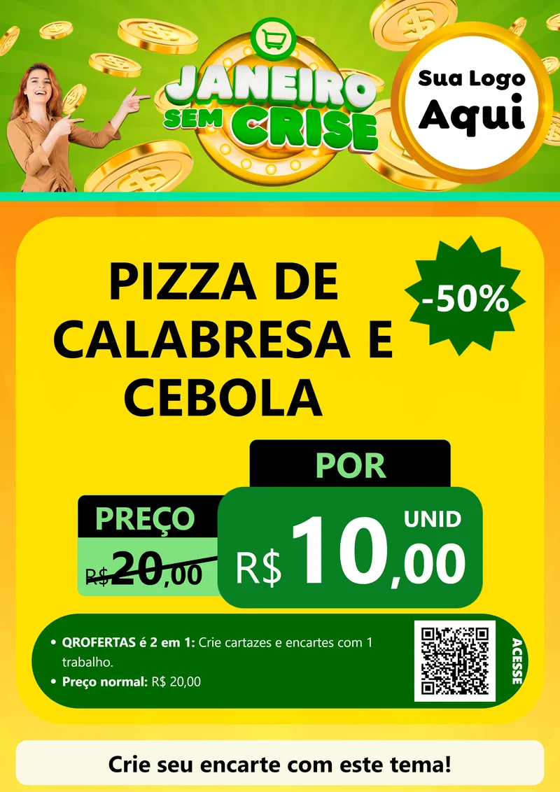Modelo de Cartaz para Cartaz A4 Vertical com o tema Janeiro Sem Crise para Pizzaria