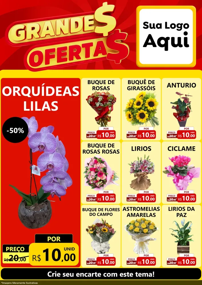 Modelo de Encarte para Encarte A4 Vertical com o tema Grandes Ofertas para Floricultura e jardim
