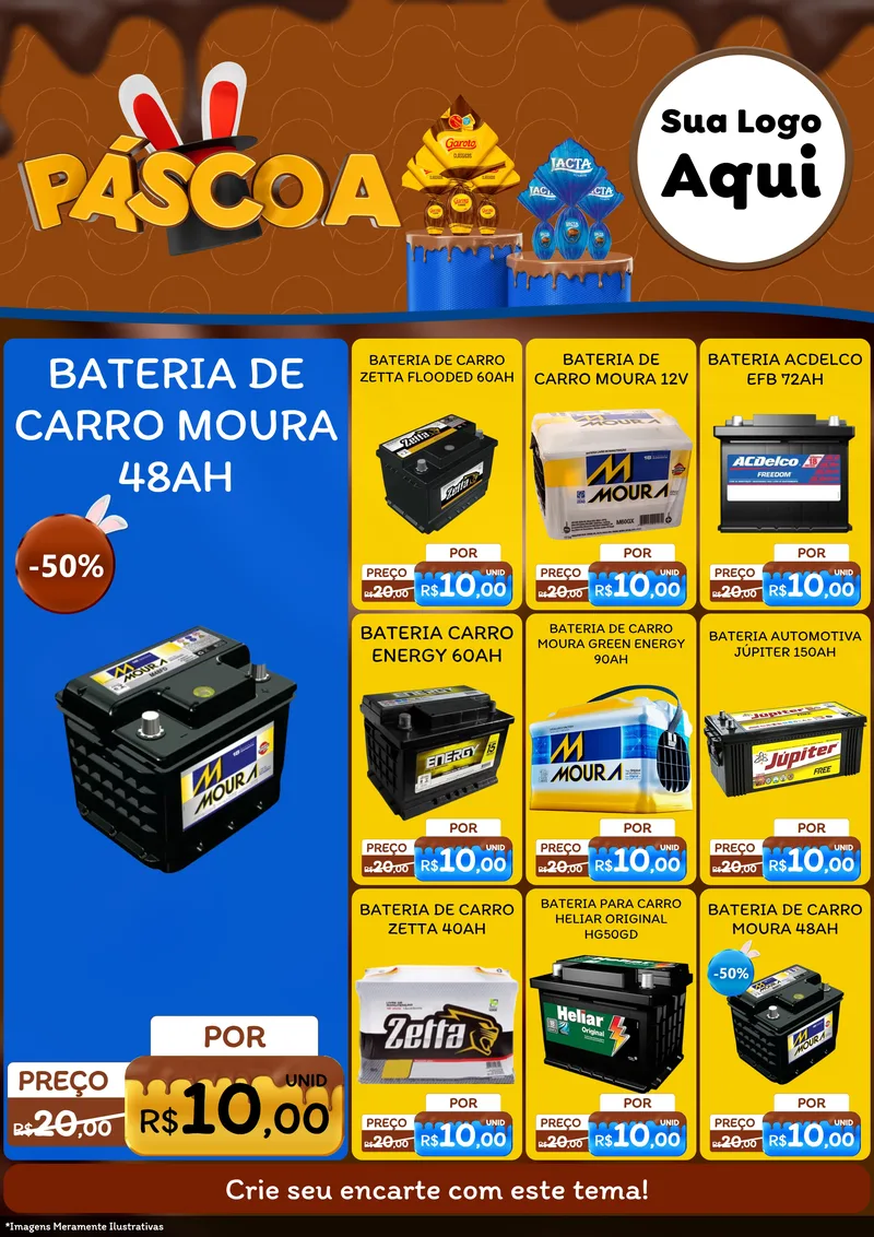 Modelo de Encarte para Encarte A4 Vertical com o tema Páscoa para Baterias Elétricas