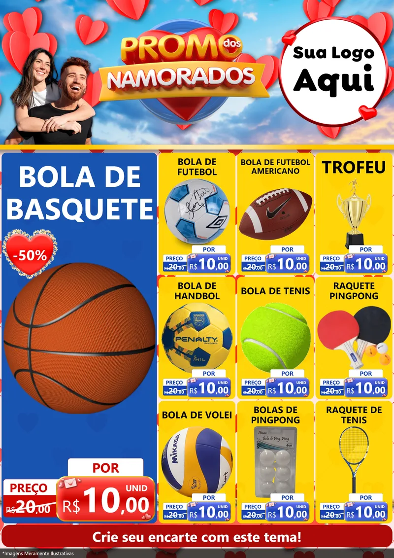 Modelo de Encarte para Encarte A4 Vertical com o tema Promo dos Namorados para Artigos Esportivos