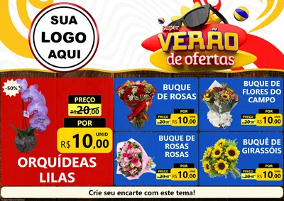 Modelo de Encarte para Encarte A4 Horizontal com o tema Super Verão de Ofertas para Floricultura e jardim