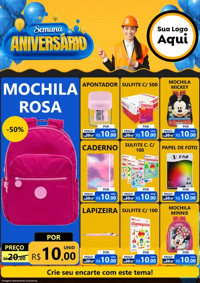 Modelo de Encarte para Encarte A4 Vertical com o tema Semana de Aniversário para Papelaria