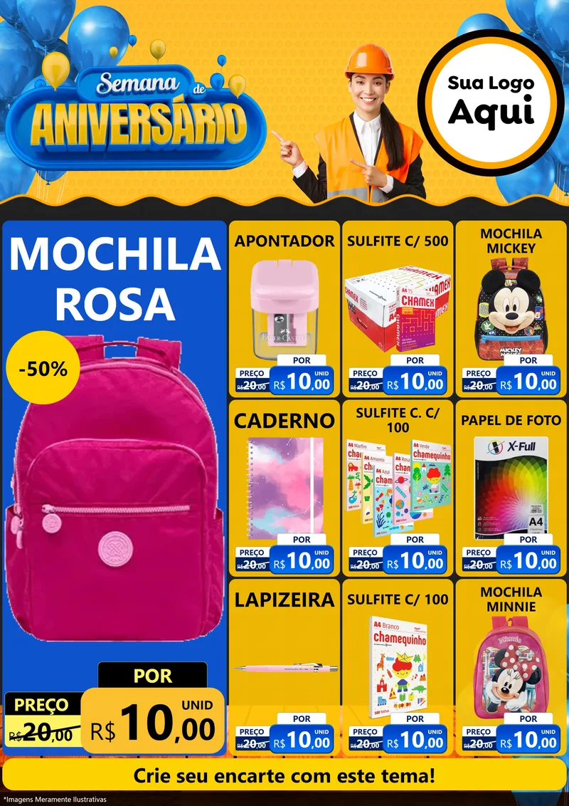 Modelo de Encarte para Encarte A4 Vertical com o tema Semana de Aniversário para Papelaria
