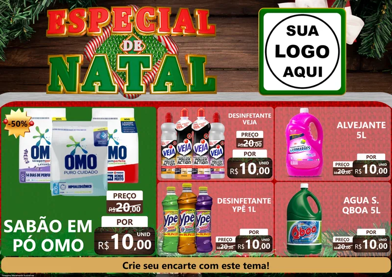 Modelo de Encarte para Encarte A4 Horizontal com o tema Especial de Natal para Produtos de Limpeza
