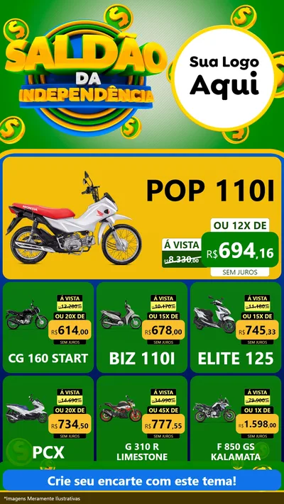Modelo de Rede Social para Stories com o tema Saldão da Indepêndencia para Concessionaria de Motos