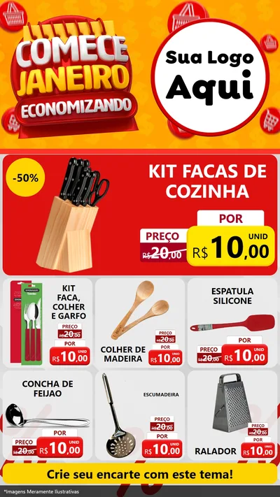 Modelo de Rede Social para Stories com o tema Comece Janeiro Economizando para Utilidades Domésticas