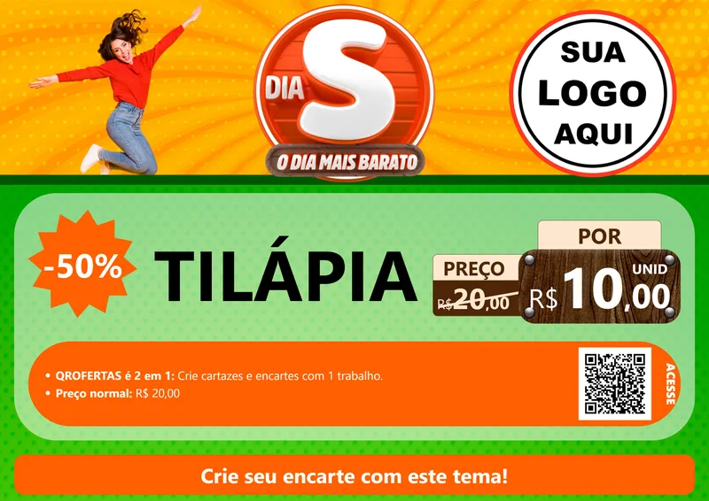 Modelo de Cartaz para Cartaz A4 Horizontal com o tema Dia S - O Dia Mais Barato para Peixaria