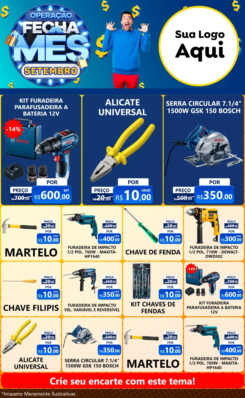 Modelo de Encarte para Encarte Grande com o tema Operação Fecha Mês Setembro para Maquinas e Ferramentas