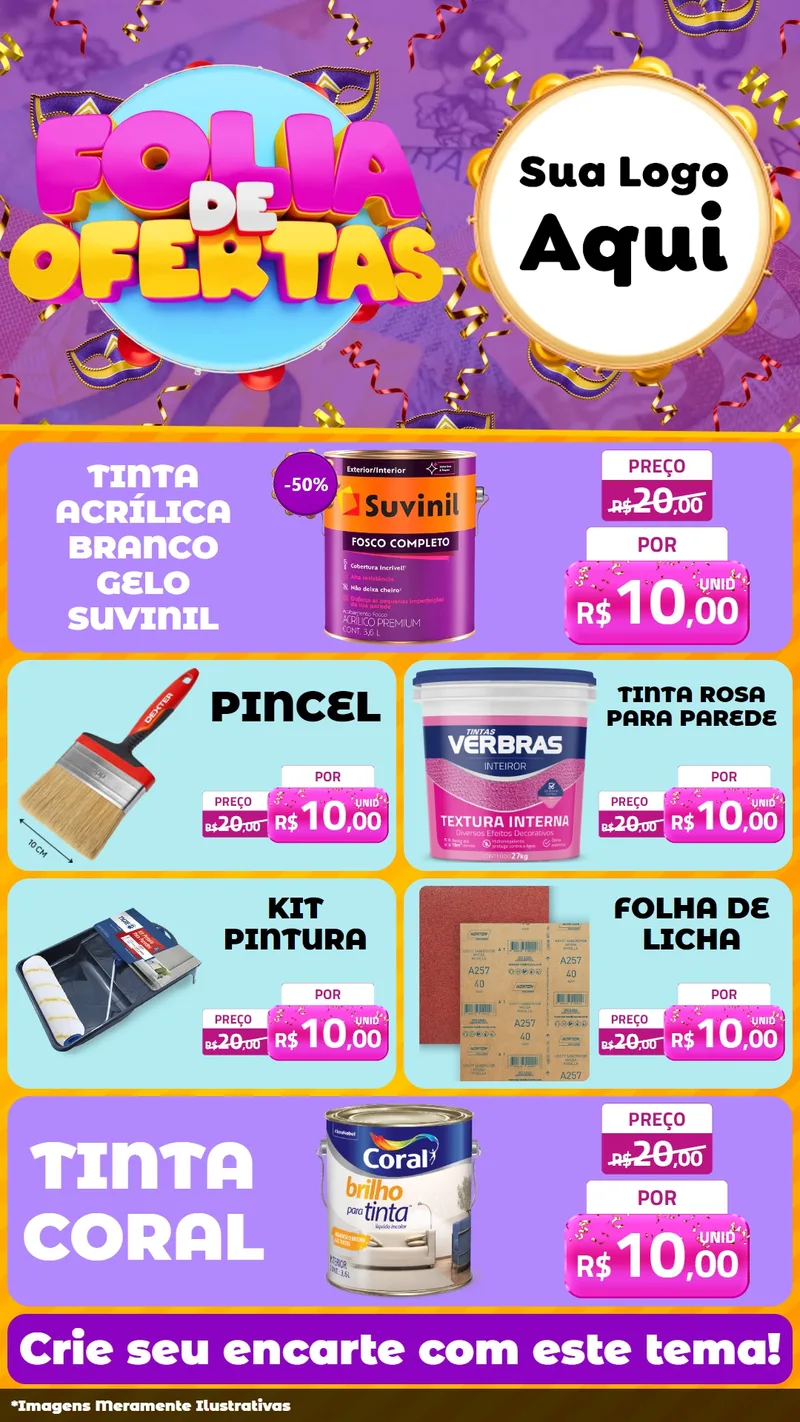 Modelo de TV para TV Vertical com o tema Folia de Ofertas para Tintas e Ferramentas
