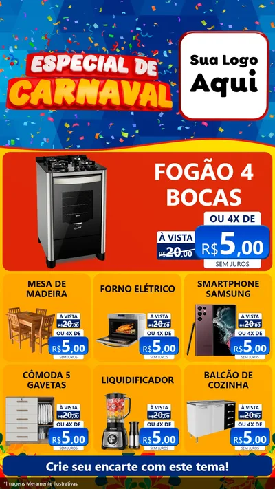 Modelo de Rede Social para Stories com o tema Especial de Carnaval para Móveis e Eletro