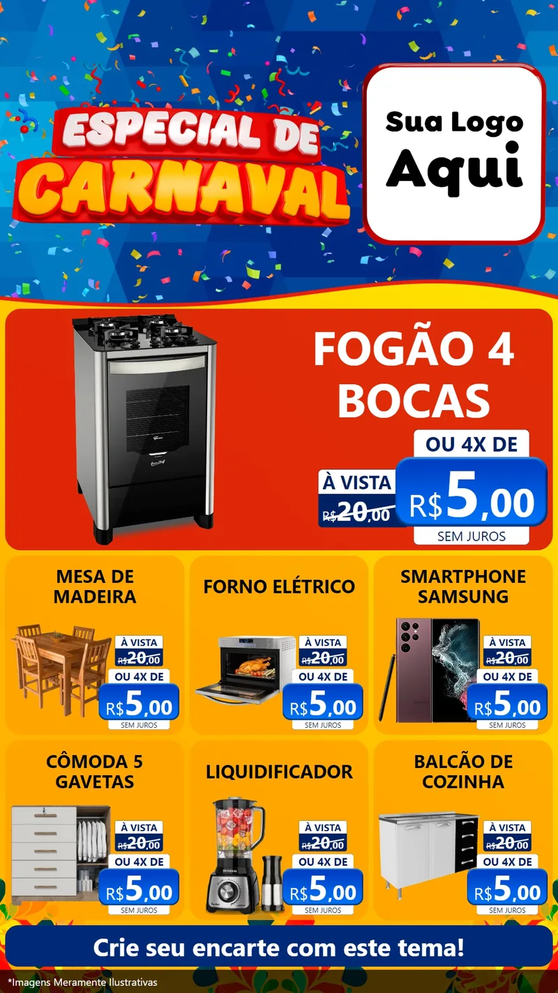 Modelo de Rede Social para Stories com o tema Especial de Carnaval para Móveis e Eletro