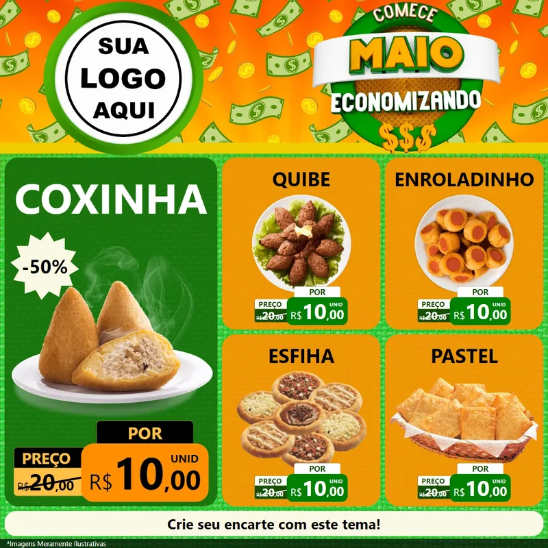 Modelo de Rede Social para Feed Facebook com o tema Comece Maio Economizando para Salgadaria