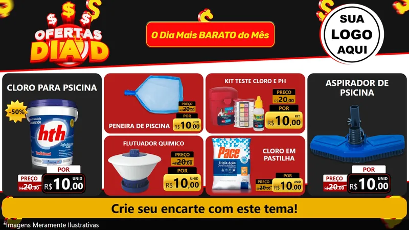 Modelo de TV para TV Horizontal com o tema Ofertas Dia D para Produtos para Piscina