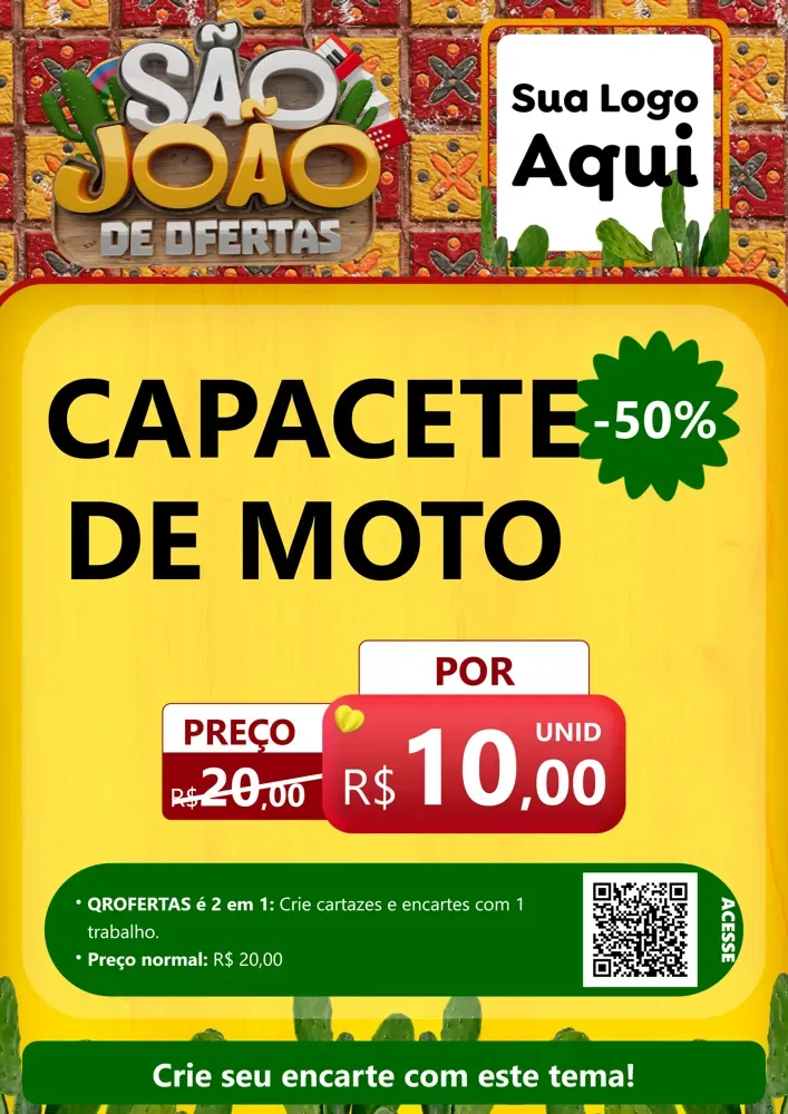 Modelo de Cartaz para Cartaz A4 Vertical com o tema São João de Muitas Ofertas - Junina para Moto peças