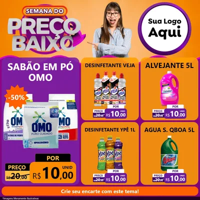 Modelo de Rede Social para Feed Facebook com o tema Semana do Preço Baixo para Produtos de Limpeza
