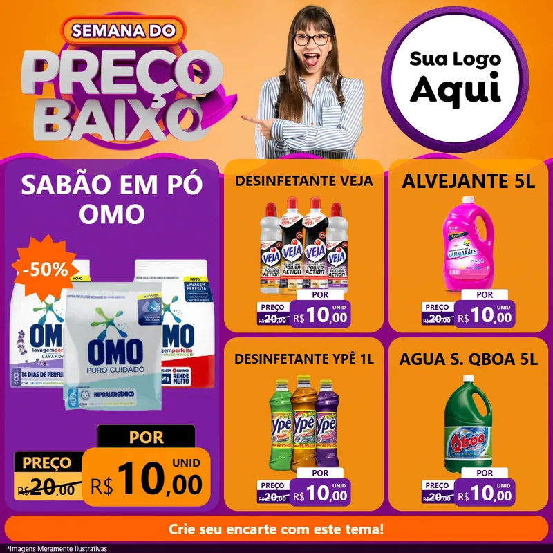 Modelo de Rede Social para Feed Facebook com o tema Semana do Preço Baixo para Produtos de Limpeza