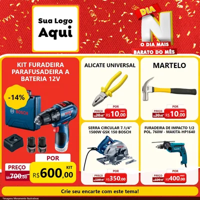Modelo de Rede Social para Feed Facebook com o tema Dia N o Dia Mais Barato do Mês para Maquinas e Ferramentas