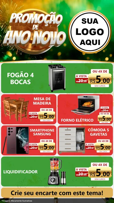 Modelo de TV para TV Vertical com o tema Promoção de Ano Novo para Móveis e Eletro