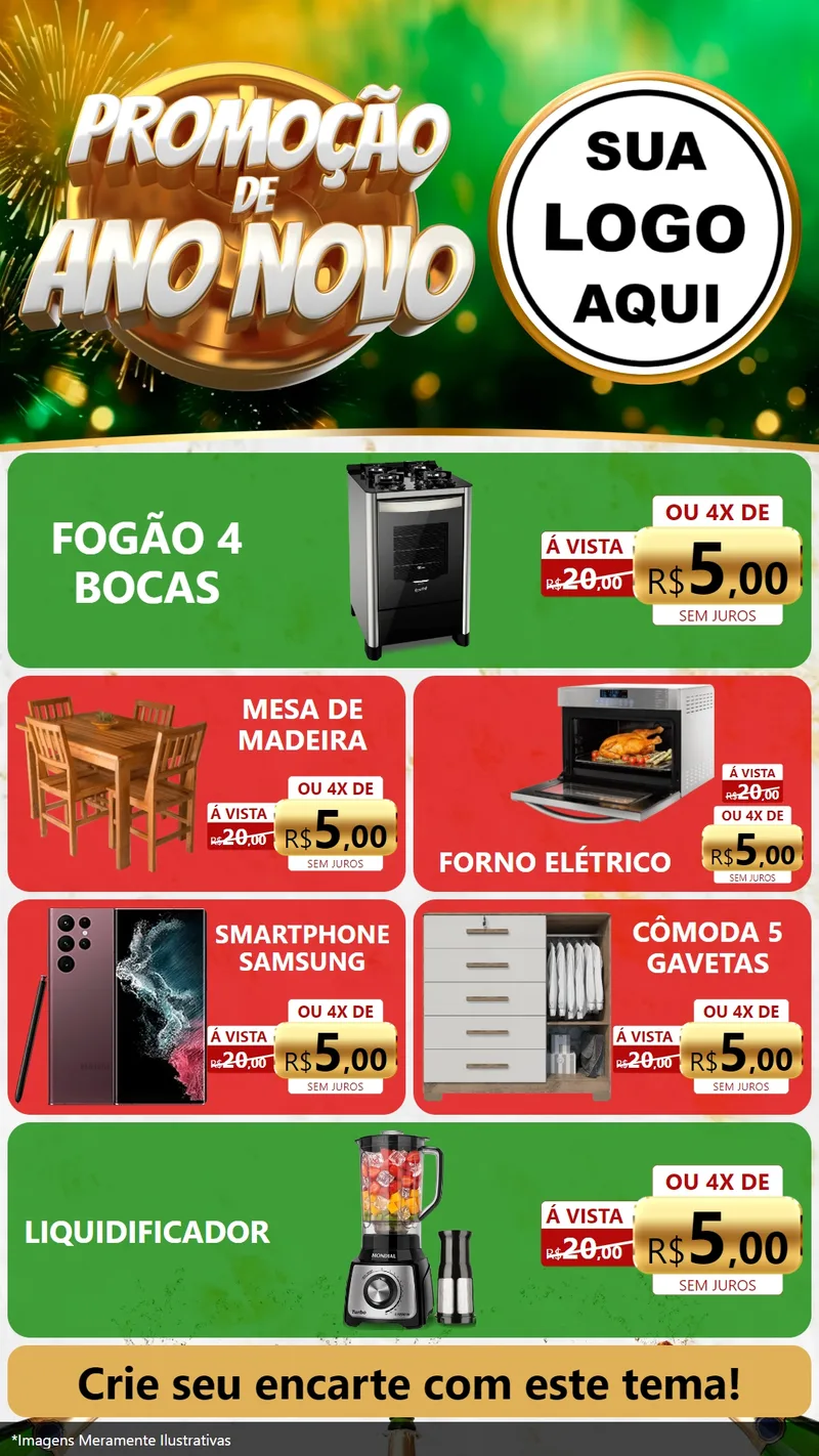 Modelo de TV para TV Vertical com o tema Promoção de Ano Novo para Móveis e Eletro