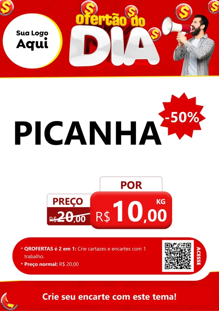 Modelo de Cartaz para Cartaz A4 Vertical com o tema Ofertão do dia para Açougue