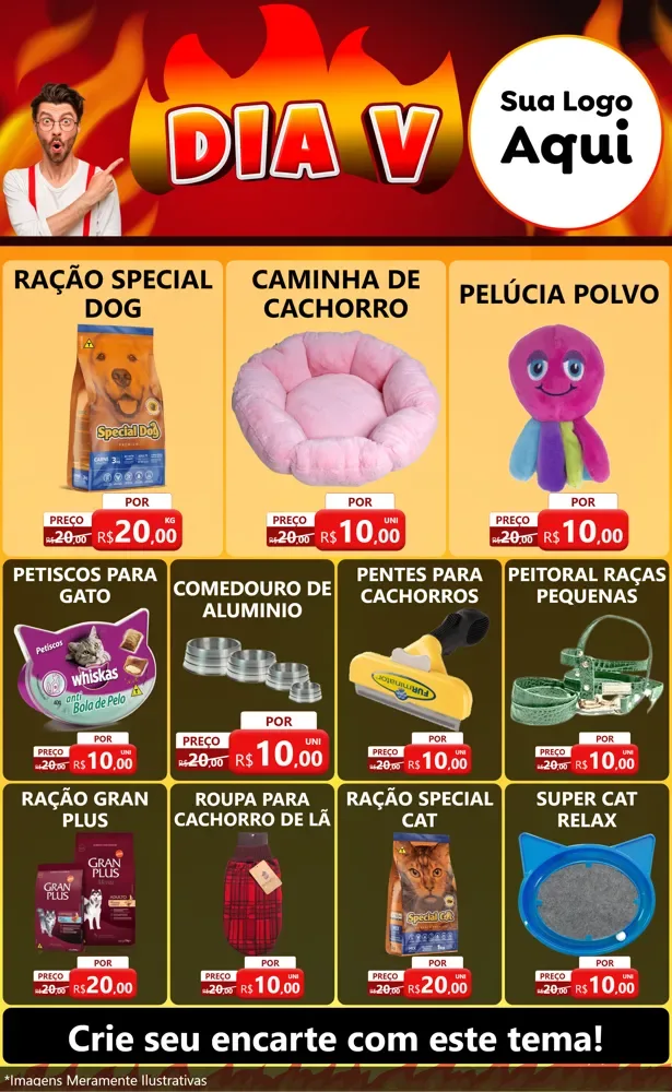 Modelo de Encarte para Encarte Grande com o tema Dia V para Pet Shop