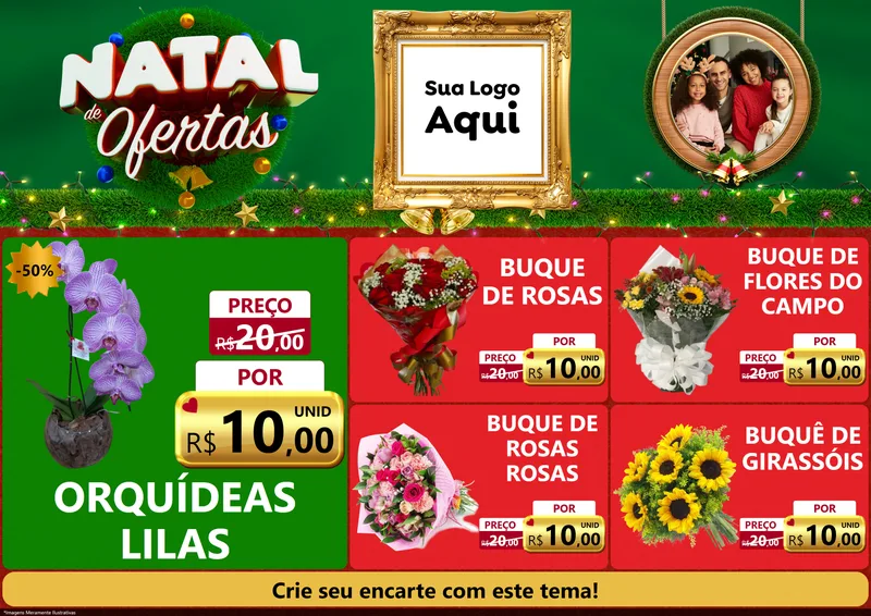 Modelo de Encarte para Encarte A4 Horizontal com o tema Natal de Ofertas para Floricultura e jardim