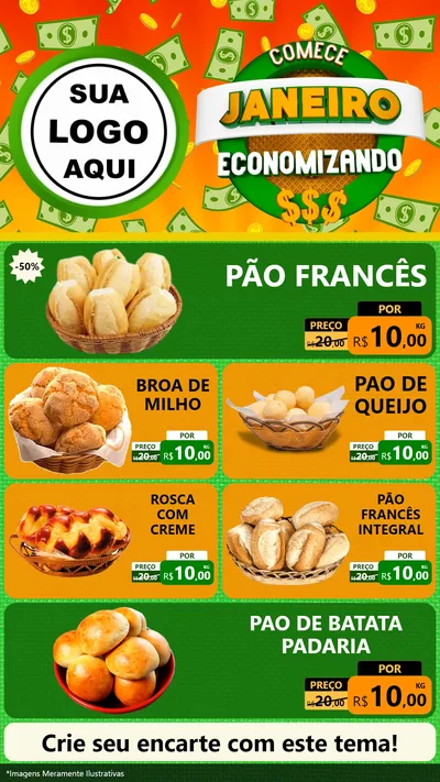 Modelo de TV para TV Vertical com o tema Comece Janeiro Economizando para Padaria