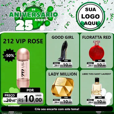 Modelo de Rede Social para Feed Facebook com o tema Promoção de Aniversário - 25 Anos para Perfumes