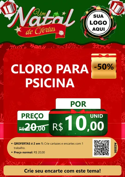 Modelo de Cartaz para Cartaz A4 Vertical com o tema Um Natal de Ofertas para Produtos para Piscina