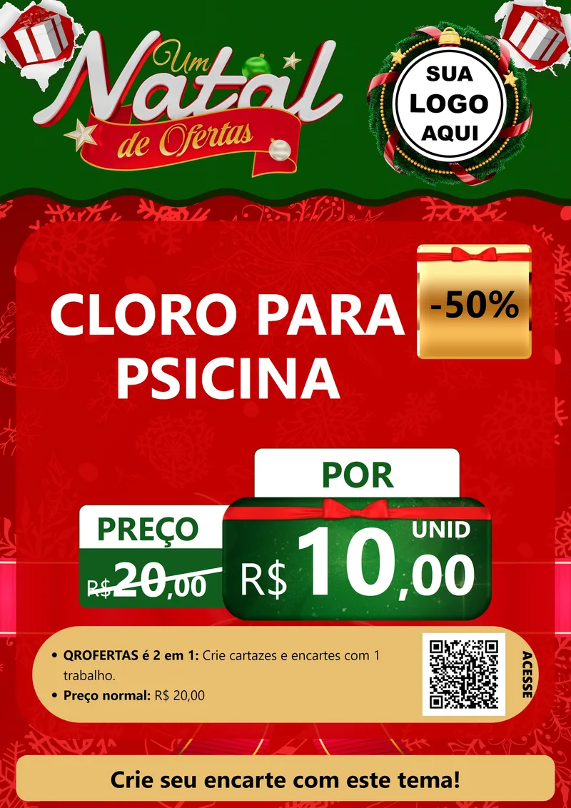 Modelo de Cartaz para Cartaz A4 Vertical com o tema Um Natal de Ofertas para Produtos para Piscina