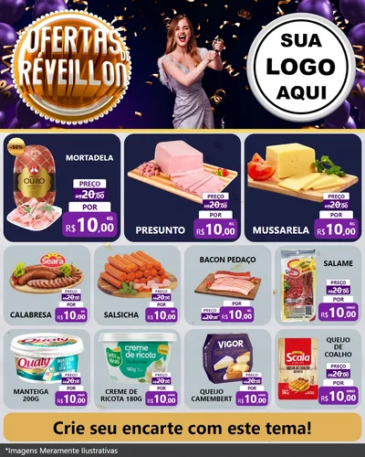 Modelo de Rede Social para Feed Instagram com o tema Ofertas de Réveillon para Frios e Laticínios
