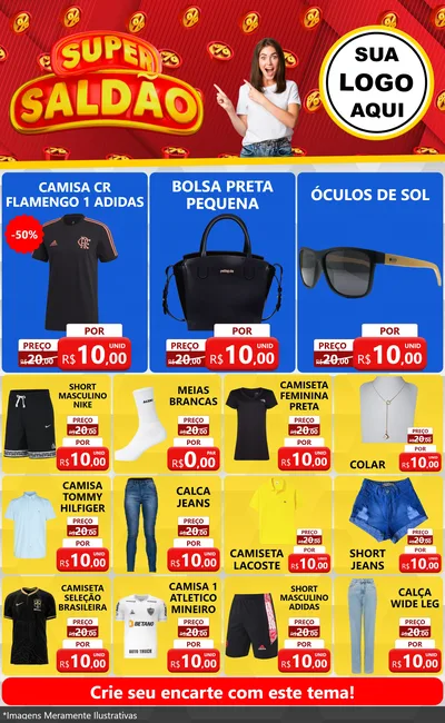 Modelo de Encarte para Encarte Grande com o tema Super Saldão para Roupas e acessórios