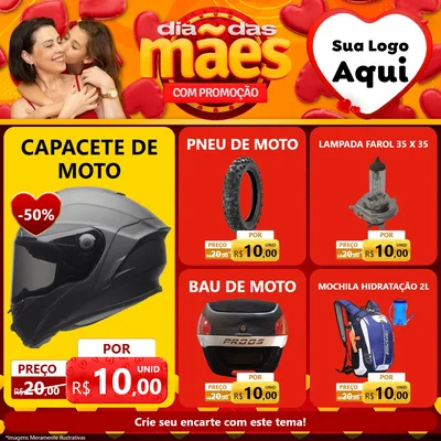 Modelo de Rede Social para Feed Facebook com o tema Dia das Mães com Promoção para Moto peças