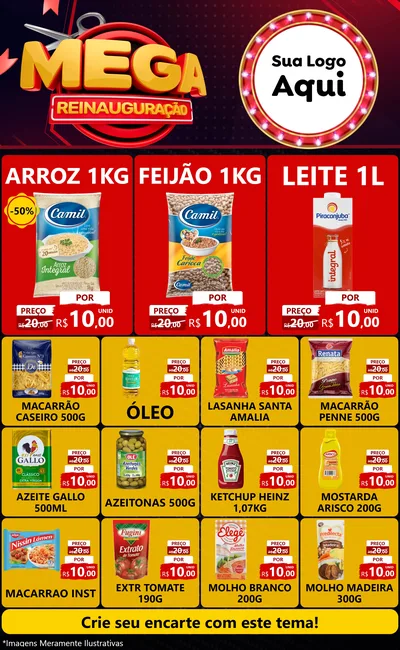 Modelo de Encarte para Encarte Grande com o tema Mega Reinauguração para Supermercado
