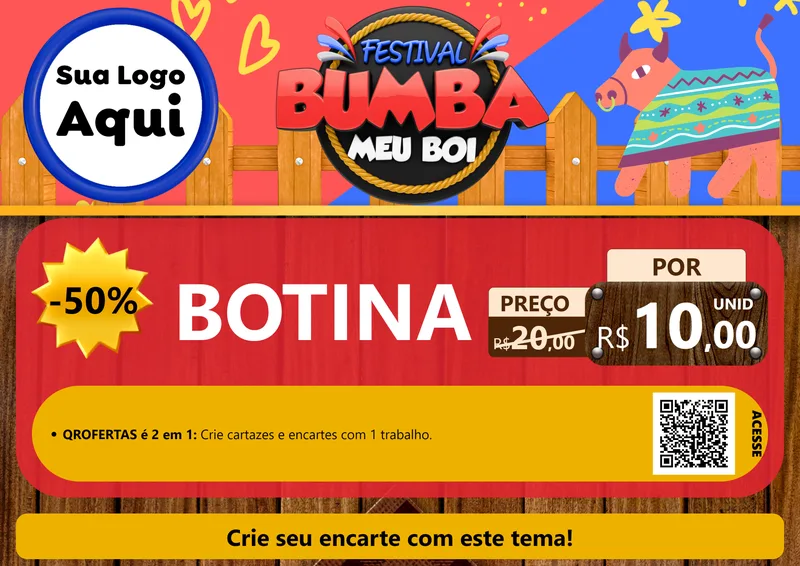 Modelo de Cartaz para Cartaz A4 Horizontal com o tema Festival Bumba Meu Boi para Agropecuária
