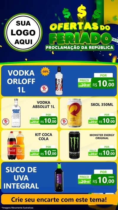 Modelo de TV para TV Vertical com o tema Ofertas do Feriado - Proclamação da República para Distribuidora de bebidas
