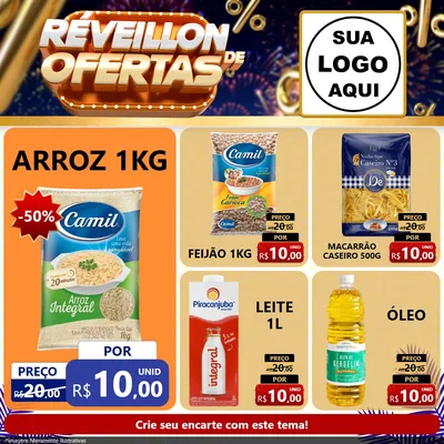 Modelo de Rede Social para Feed Facebook com o tema Réveillon de Ofertas para Supermercado