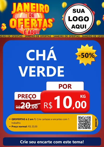 Modelo de Cartaz para Cartaz A4 Vertical com o tema Janeiro de Ofertas É Aqui! para Produtos Naturais