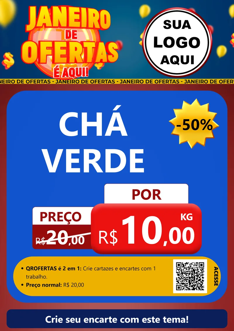 Modelo de Cartaz para Cartaz A4 Vertical com o tema Janeiro de Ofertas É Aqui! para Produtos Naturais