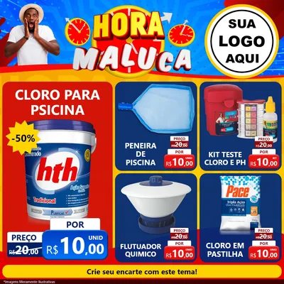 Modelo de Rede Social para Feed Facebook com o tema Hora Maluca para Produtos para Piscina