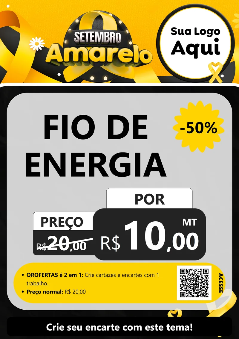 Modelo de Cartaz para Cartaz A4 Vertical com o tema Setembro Amarelo para Materiais Elétricos