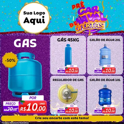 Modelo de Rede Social para Feed Facebook com o tema Pré Carnaval de Ofertas para Água e gás