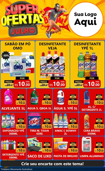 Modelo de Encarte para Encarte Grande com o tema Super Ofertas Julho para Produtos de Limpeza