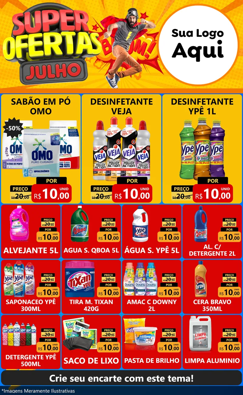 Modelo de Encarte para Encarte Grande com o tema Super Ofertas Julho para Produtos de Limpeza