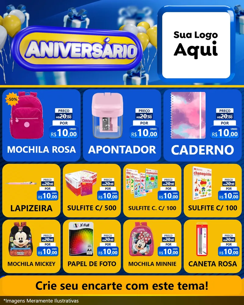 Modelo de Rede Social para Feed Instagram com o tema Aniversário para Papelaria