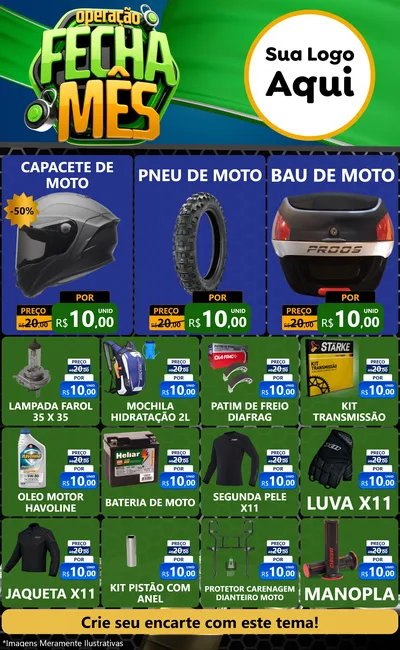 Modelo de Encarte para Encarte Grande com o tema Operação Fecha Mês para Moto peças