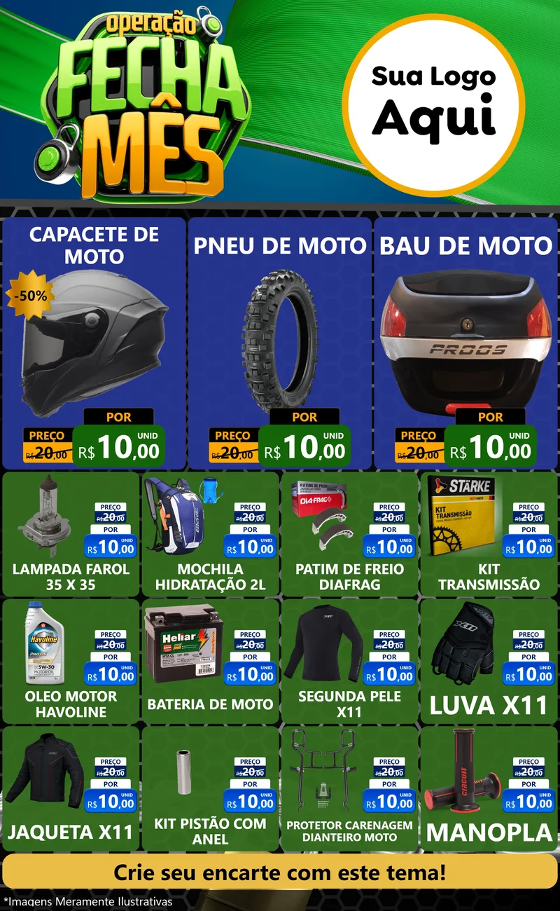 Modelo de Encarte para Encarte Grande com o tema Operação Fecha Mês para Moto peças